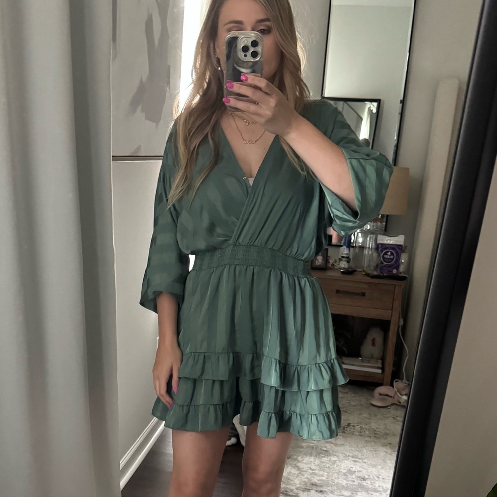 Elegant Green Stripe Ruffle Summer Spring Dress - Picture 4 of 13